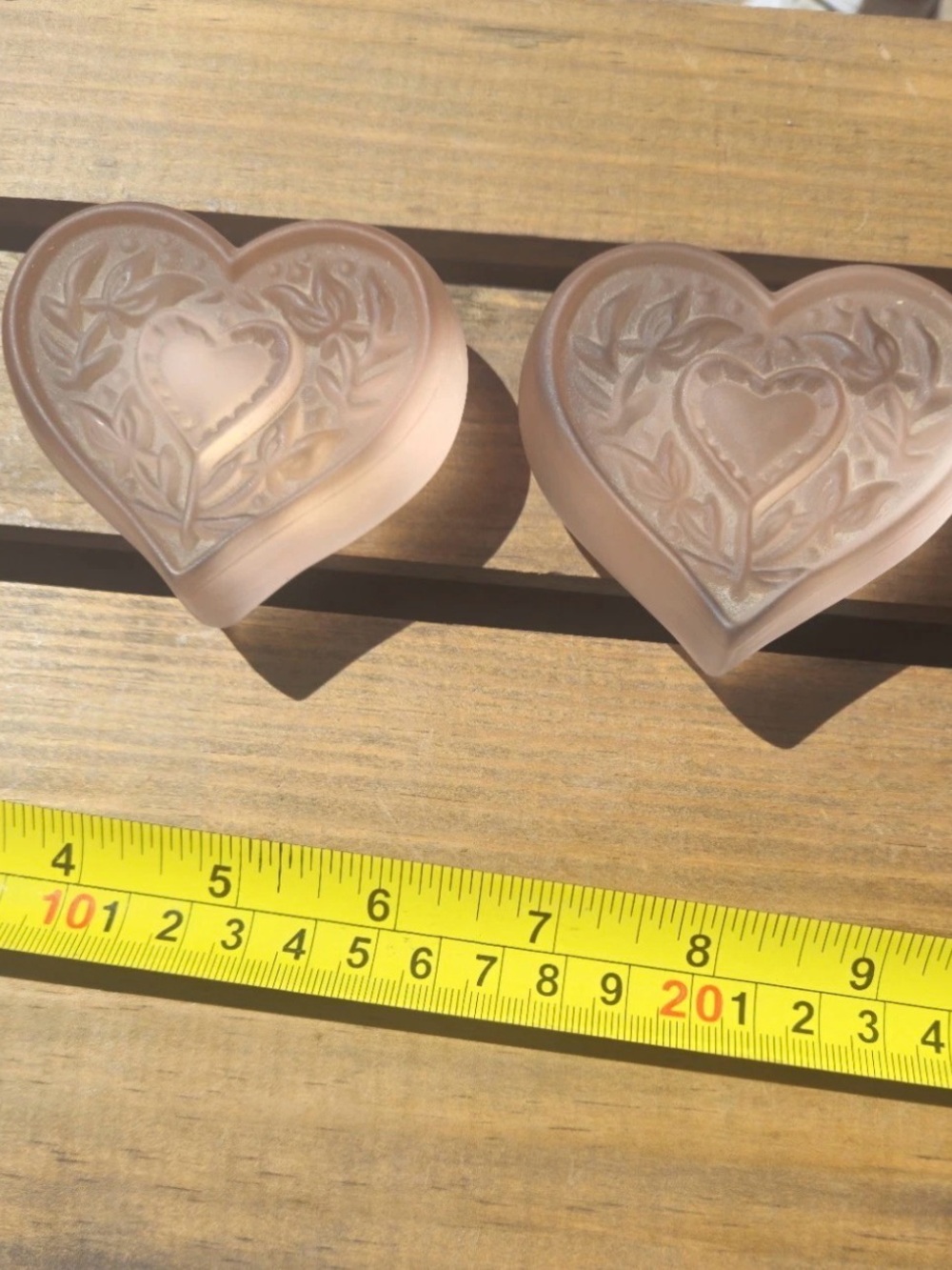 Vintage Hallmark Frosted Pink Glass Heart Trinket Boxes Set of 2 Made in Taiwan